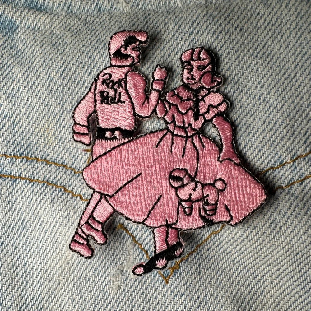 Rock and Roll Couple Patch Embroidered Iron On Patch Pink Poodle Skirt 50s Dance